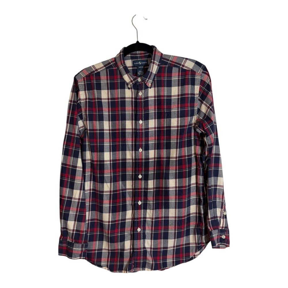 Ralph Lauren Button Down Shirt Red XL Boys Plaid Long Sleeve Slim Fit